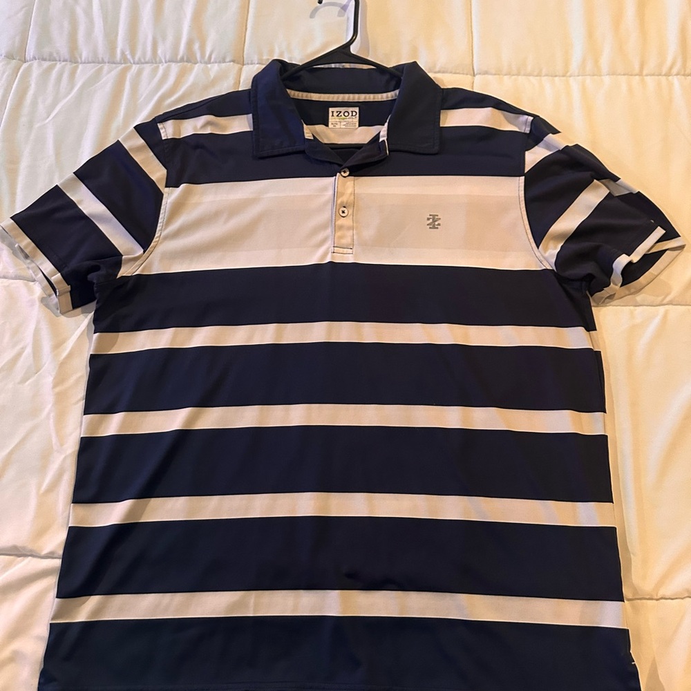 Izod Navy and White Striped Polo Shirt
